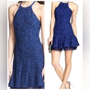 BCBG Max Azria Navy Blue Rosetta Halter Cocktail Dress Sz 2